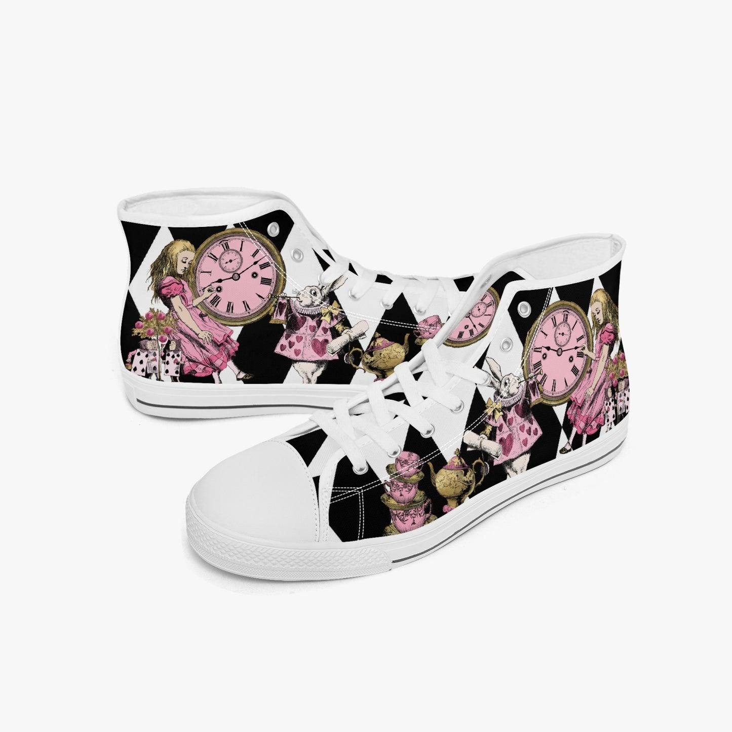 Alice in Wonderland Pink and White Mad Hatter Sneakers (JP4001)