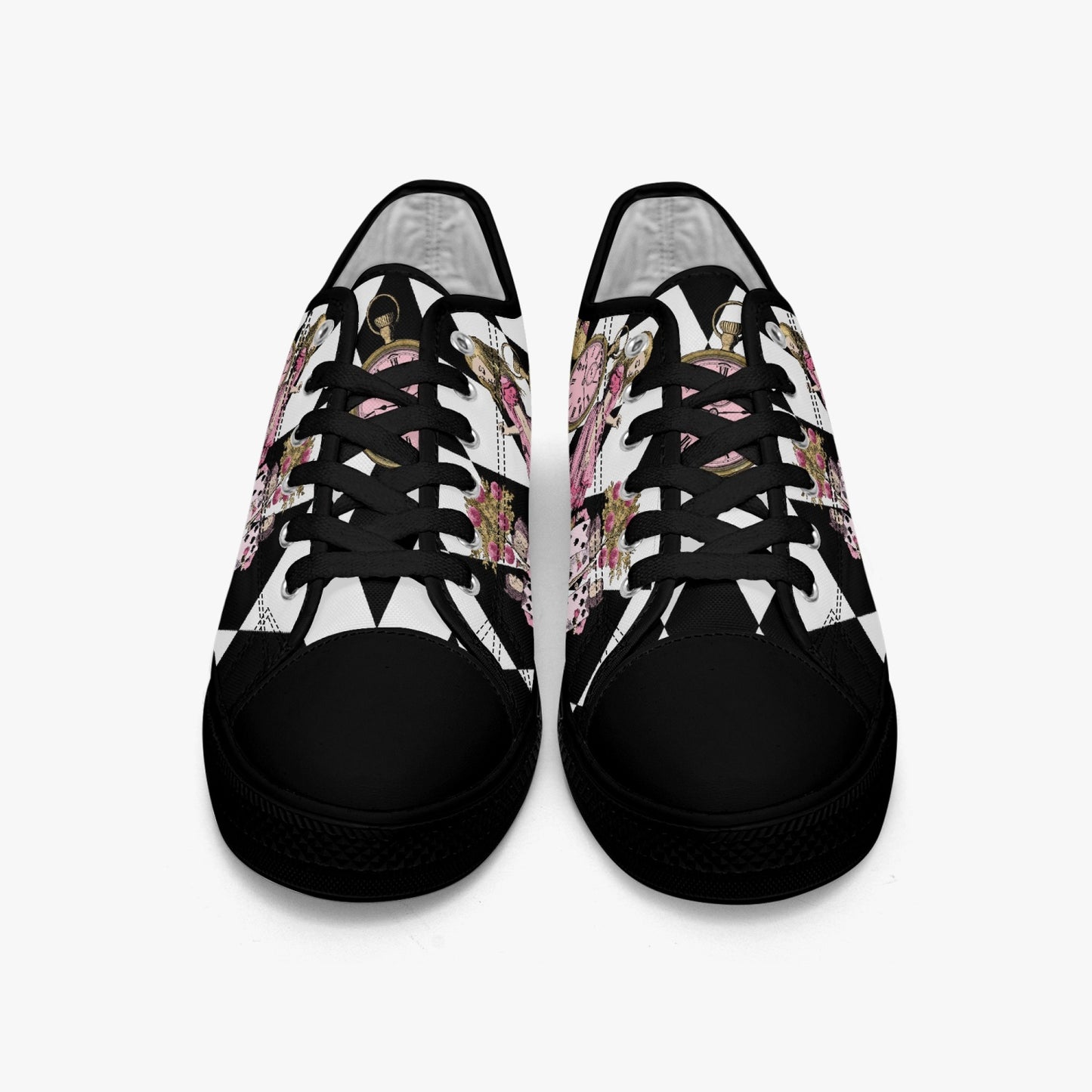Alice in Wonderland Pink Lo Top Sneakers - Alice Tumbling Down the Rabbit Hole Mad Hatter Sneakers (JP3991)