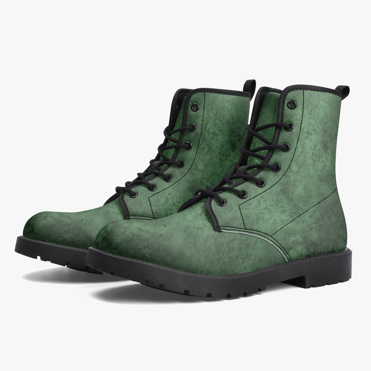 Green Gothic Grunge Vegan leather Combat Boots - Vegan Leather Green Boots (JPREG67)