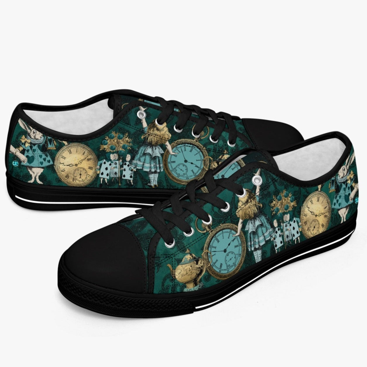 Alice in Wonderland Green Lo Top Sneakers - Green and Turquoise Mad Hatter Tea Party Shoes (JP3992)