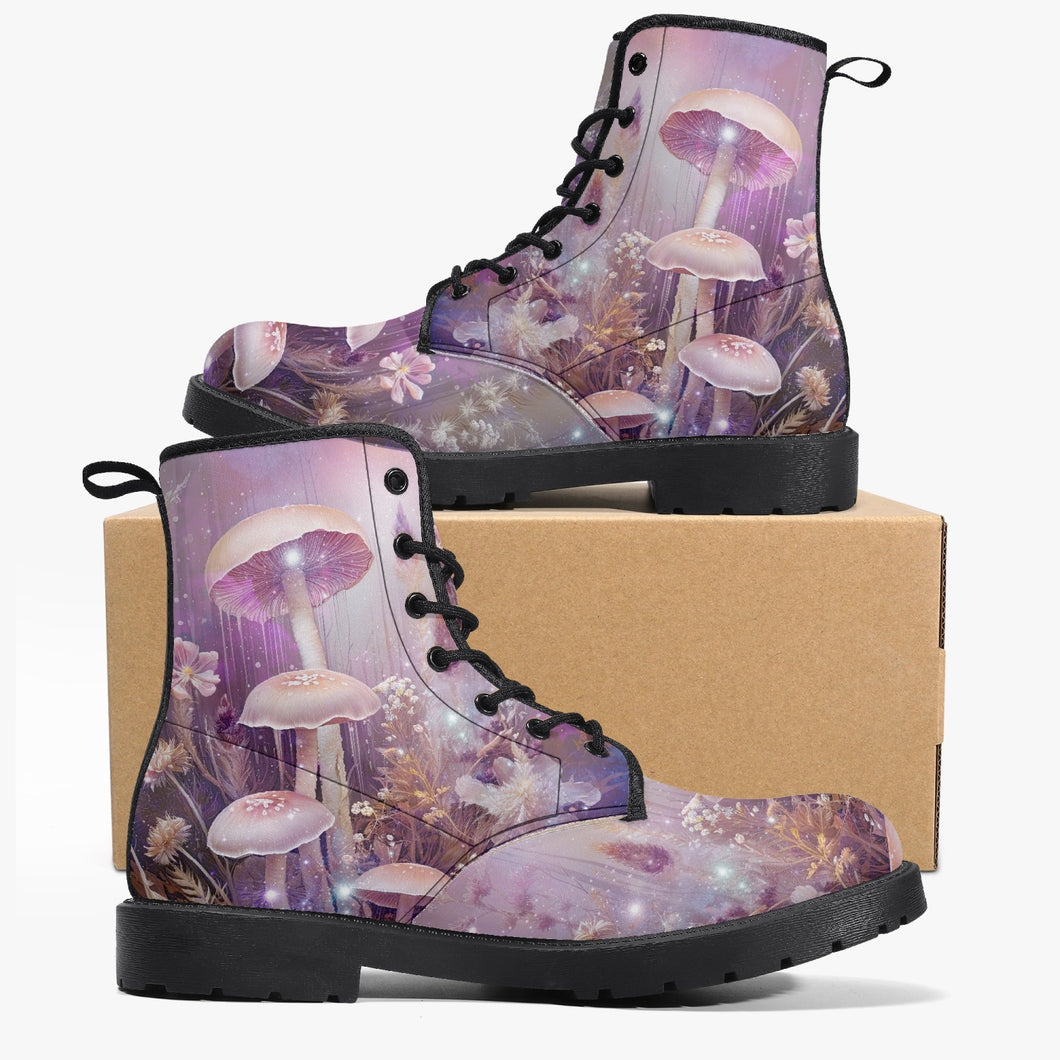 Dreamy Mushroomcore Combat Boots - Surreal Toadstool Forestcore Boots (JPMUSH12)