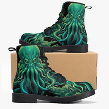 Load image into Gallery viewer, Cthulhu Victorian Horror Combat Boots - HP Lovecraft Sea Monster Green Boots (JPREGHP)
