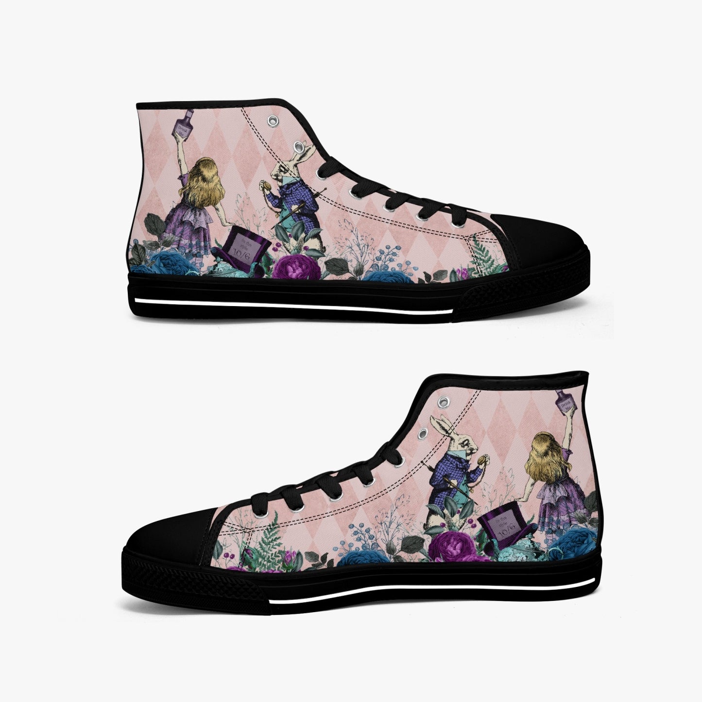 Alice in Wonderland high top womens sneakers  - The White Rabbit and Alice hi top sneakers (JPSN5)