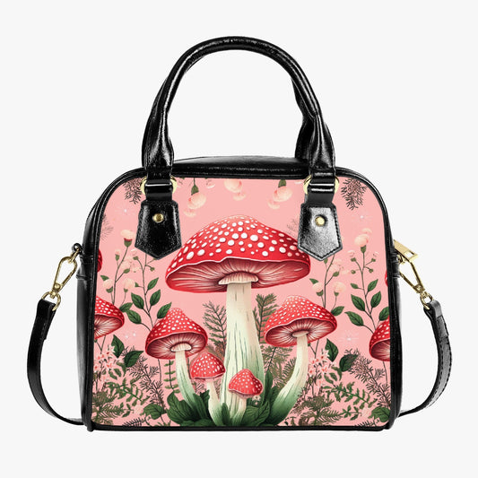 Pink Mushroom Core Shoulder Handbag - CottageCore Toadstool Purse (JPMUSH2)