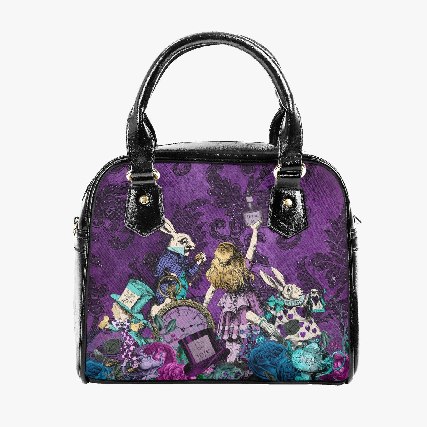 Alice in Wonderland Gothic Purple Handbag - Vegan Leather Alice in Wonderland Bag - Through the Looking Glass Gift (JPHB94R)