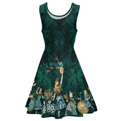 Green Alice in Wonderland Fun Party Dress TFABGA  - Plus size friendly