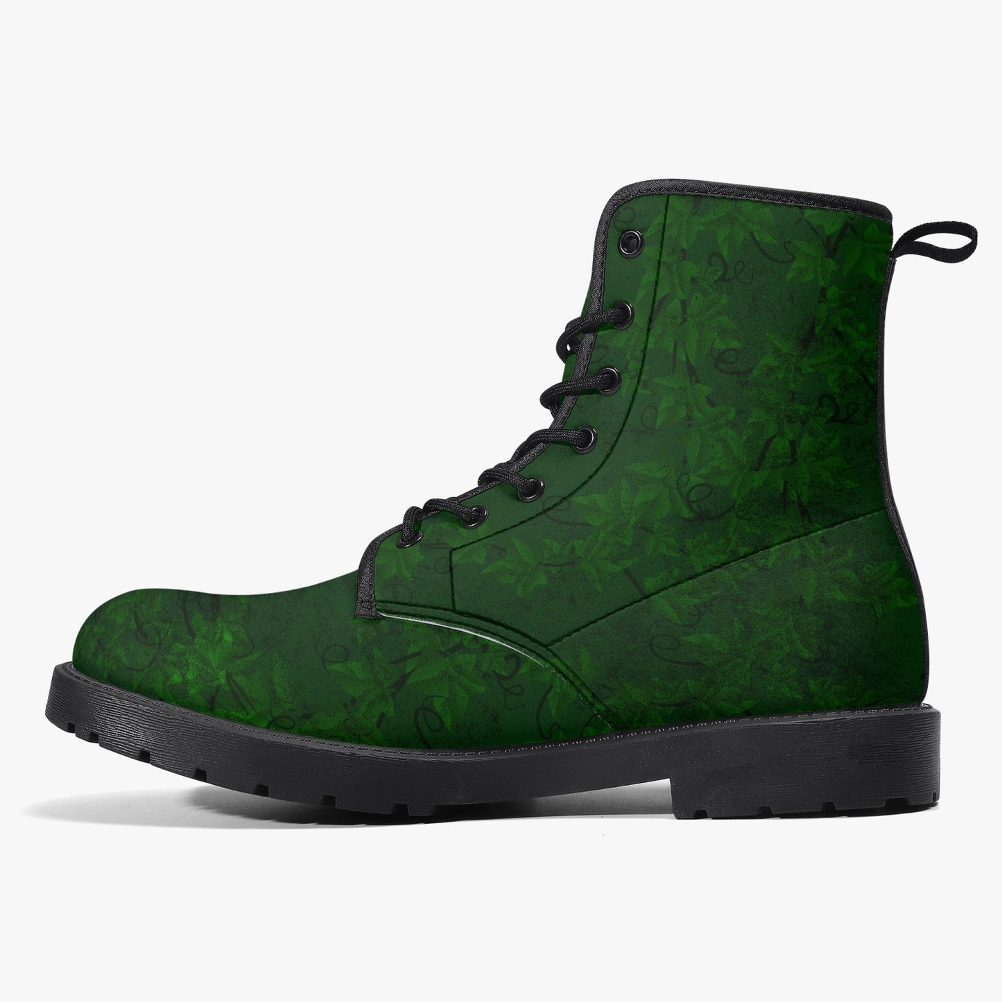 Green Gothic Ivy Vegan leather Combat Boots - Dark Green Vines Combat Boots (JPREGIVY)