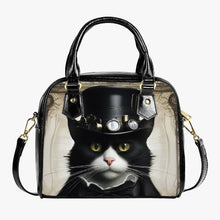 Load image into Gallery viewer, Steampunk Cat Shoulder Handbag - Steamcat Purse - Tuxedo Cat Fun Bag (JPHBSC)
