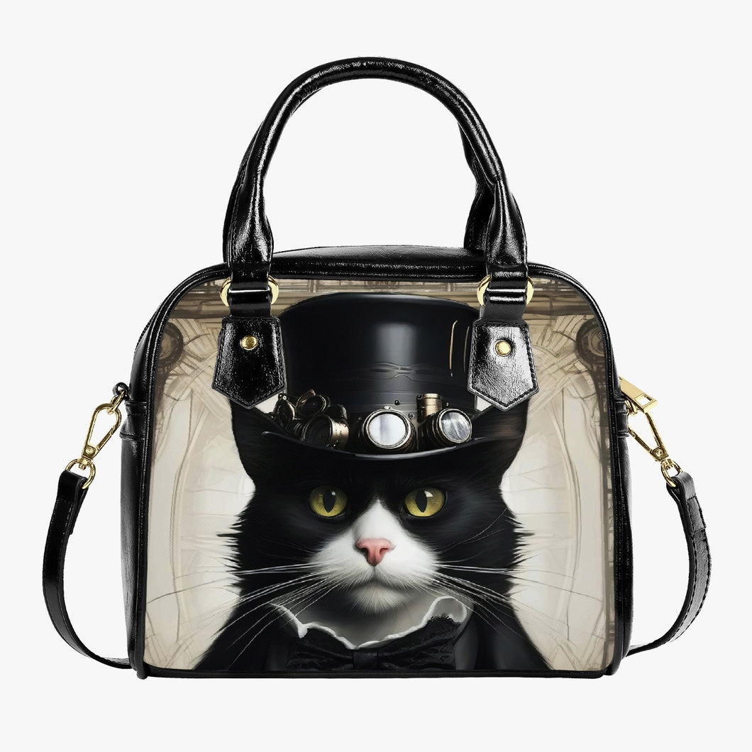 Steampunk Cat Shoulder Handbag - Steamcat Purse - Tuxedo Cat Fun Bag (JPHBSC)