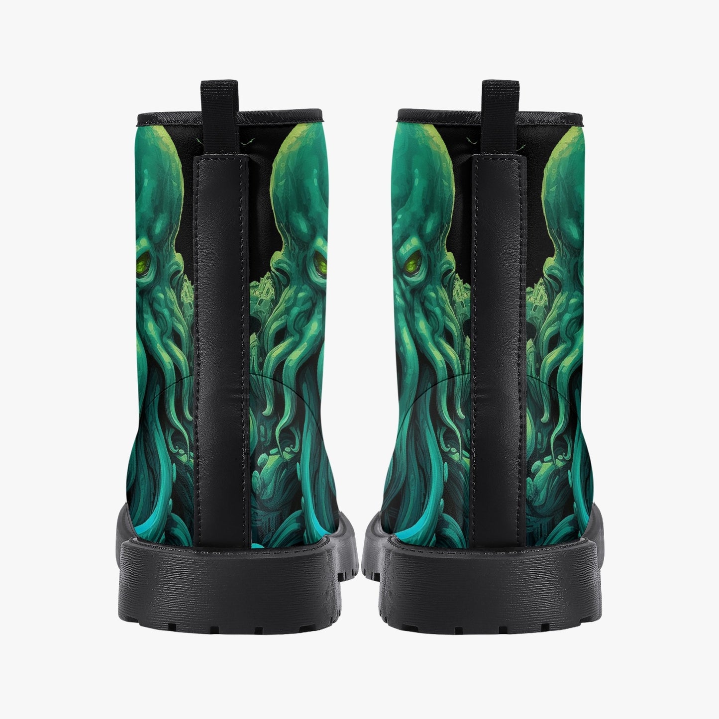 Cthulhu Victorian Horror Combat Boots - HP Lovecraft Sea Monster Green Boots (JPREGHP)