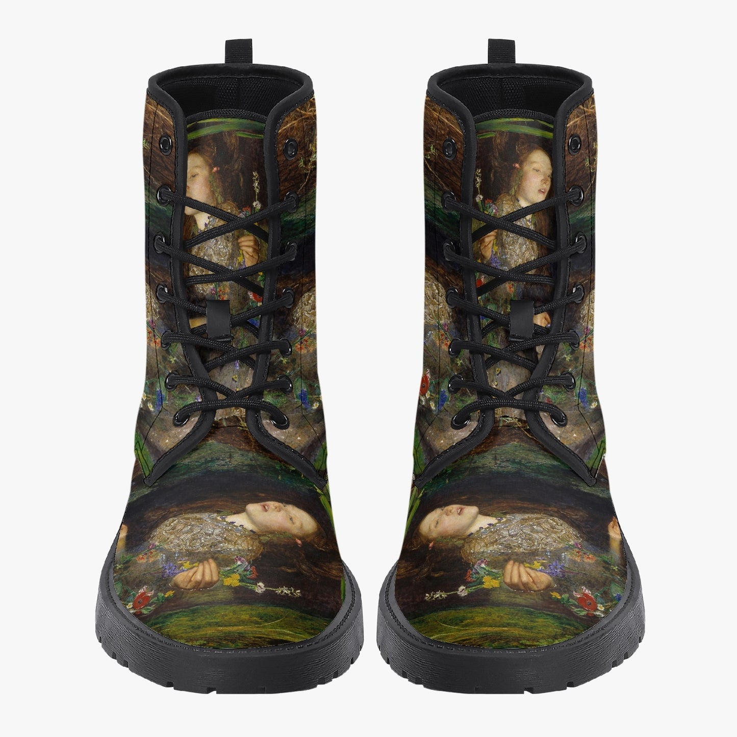 John Everett Millais - Ophelia -  Vegan Leather Combat Boots - Pre Rapaelite Art boots (JPREG90)