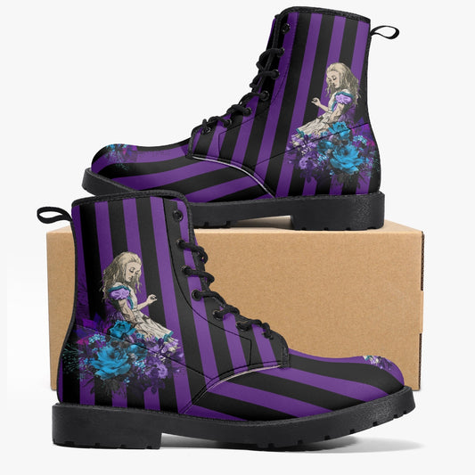 Alice in Wonderland Fun Purple Striped Combat Boots (JPREG14)