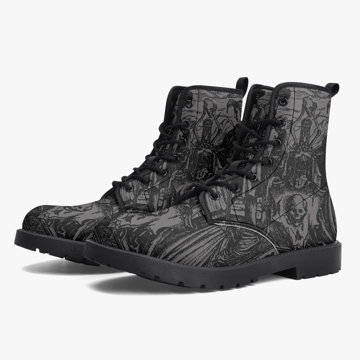 Holbein Dance of Death Grey Vegan Leather Combat Boots (JPREG78)