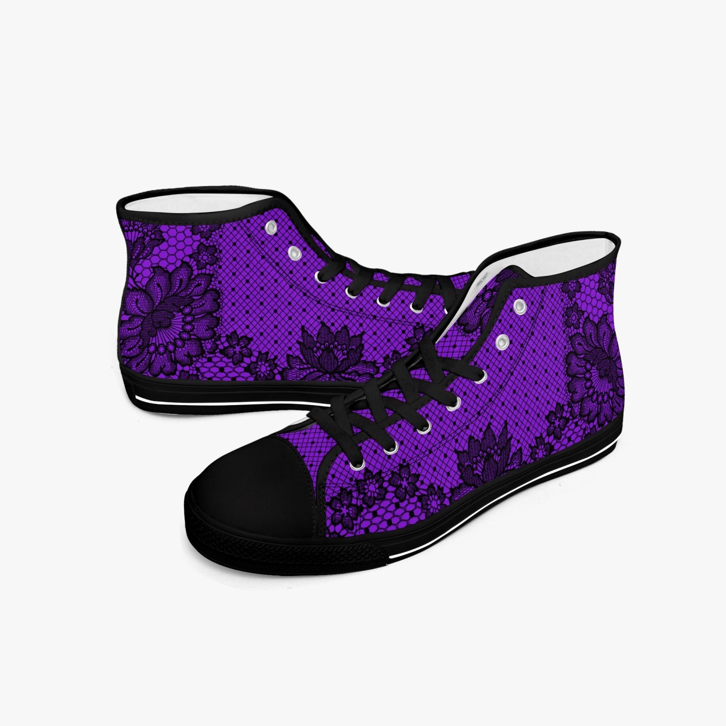 Purple Floral Lace Print Hi Top Sneakers (JPSNLAP)