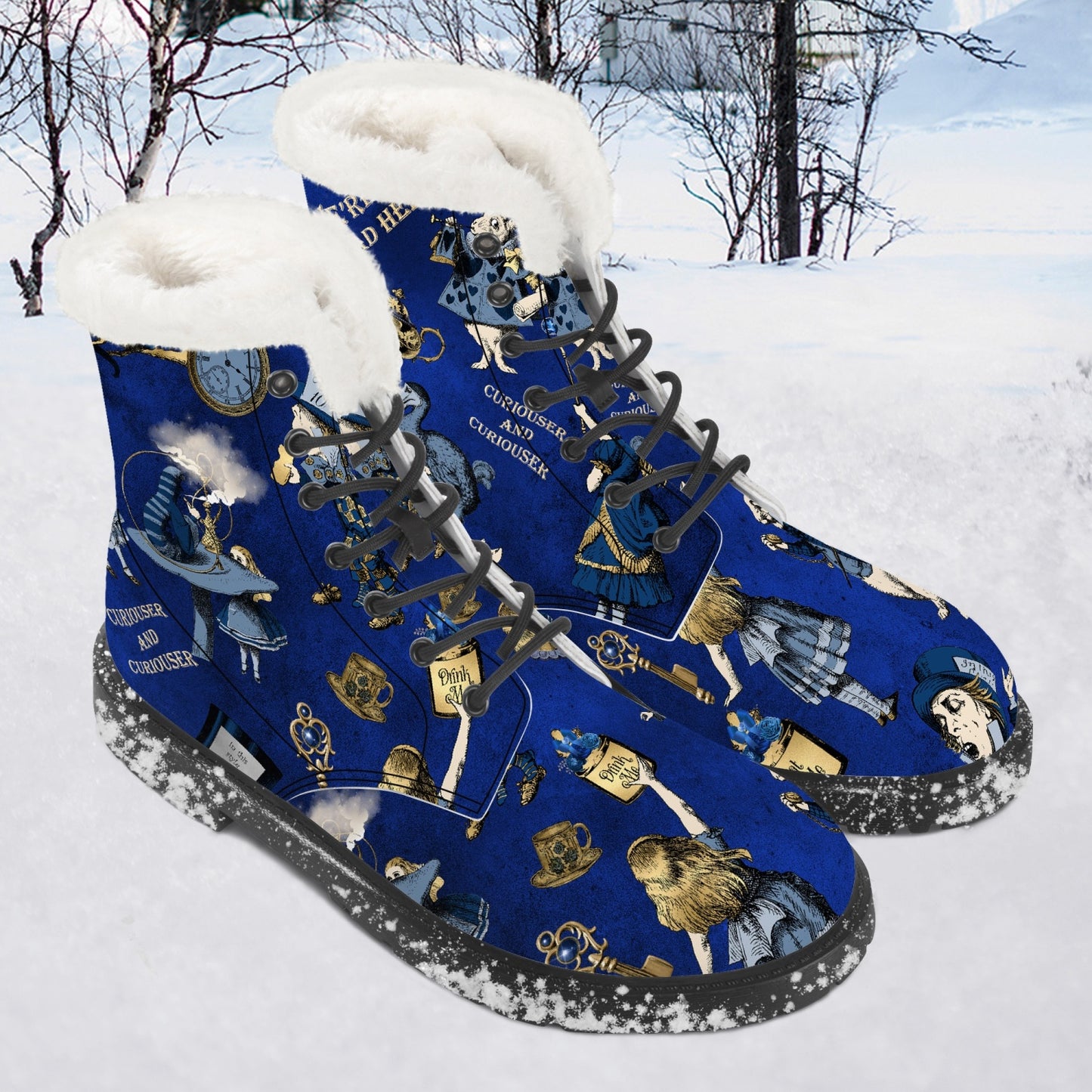 Alice in Wonderland Blue Fur Winter Boots - Mad Hatter Tea Party Fun Boots (JPFBG)