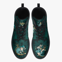 Load image into Gallery viewer, Alice In Wonderland Dark Green and Gold Vegan Leather Combat Boots (JPDGA1)
