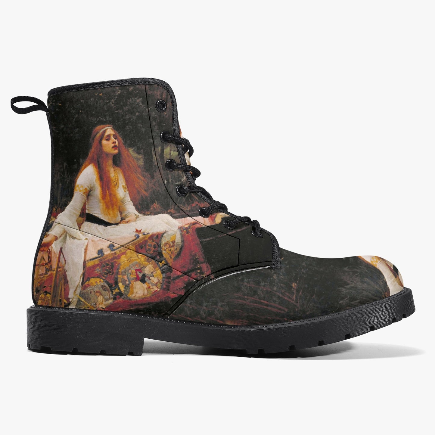 Waterhouse - Lady of Shalott Vegan Leather Combat Boots - Pre Raphaelite Brotherhood Unique Art Boots (JPREG91)