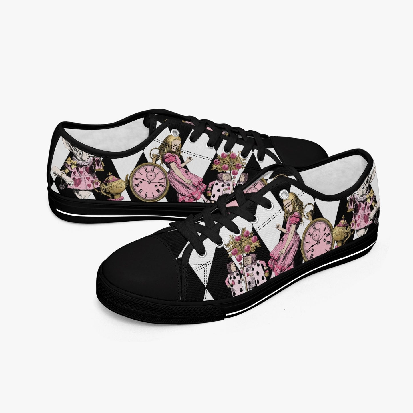 Alice in Wonderland Pink Lo Top Sneakers - Alice Tumbling Down the Rabbit Hole Mad Hatter Sneakers (JP3991)