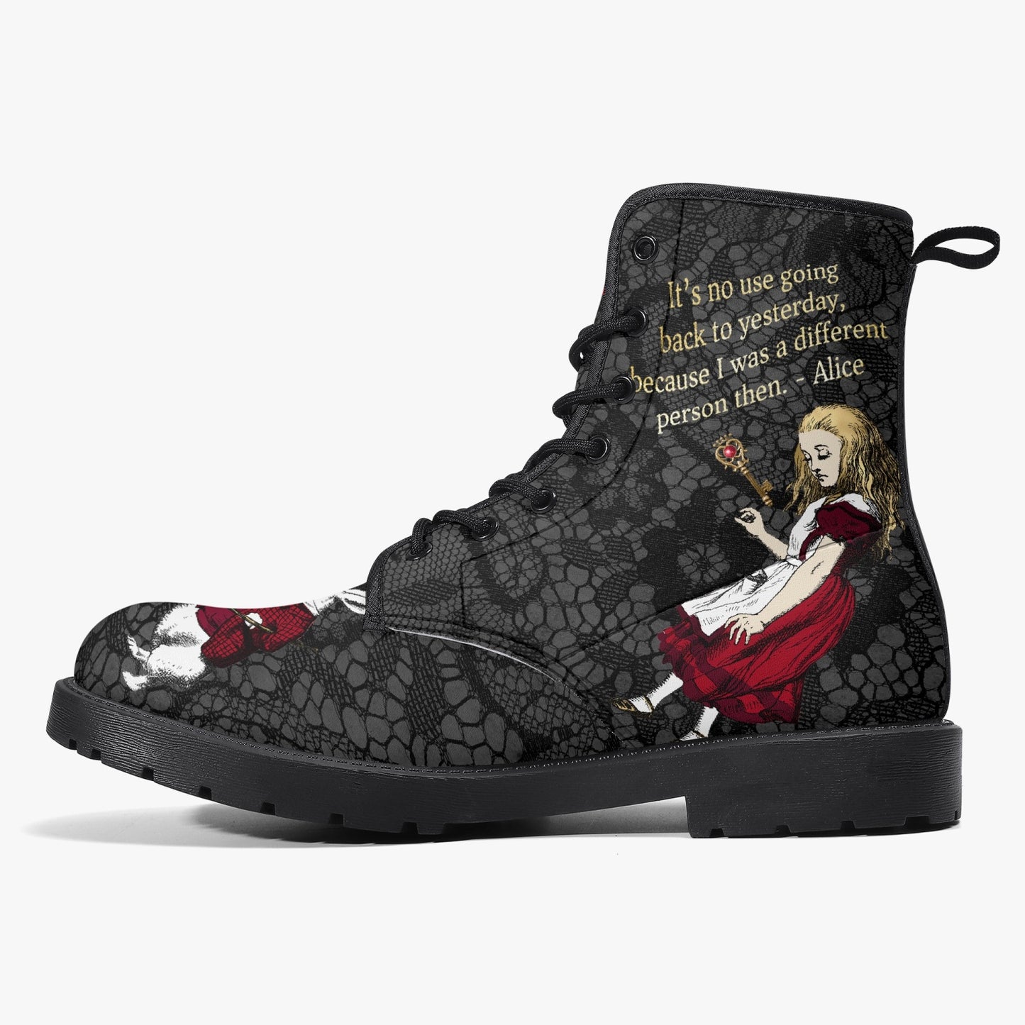 Alice in Wonderland Classics Quotes Gothic Combat Boots (JPRGQUOTE)