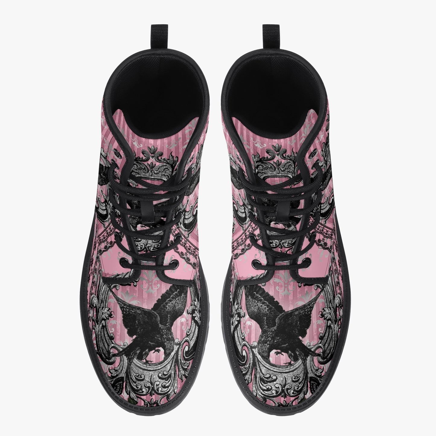 Gothic Raven Pink Vegan leather Combat Boots - Dark Raven emo boots  (JPREG59)