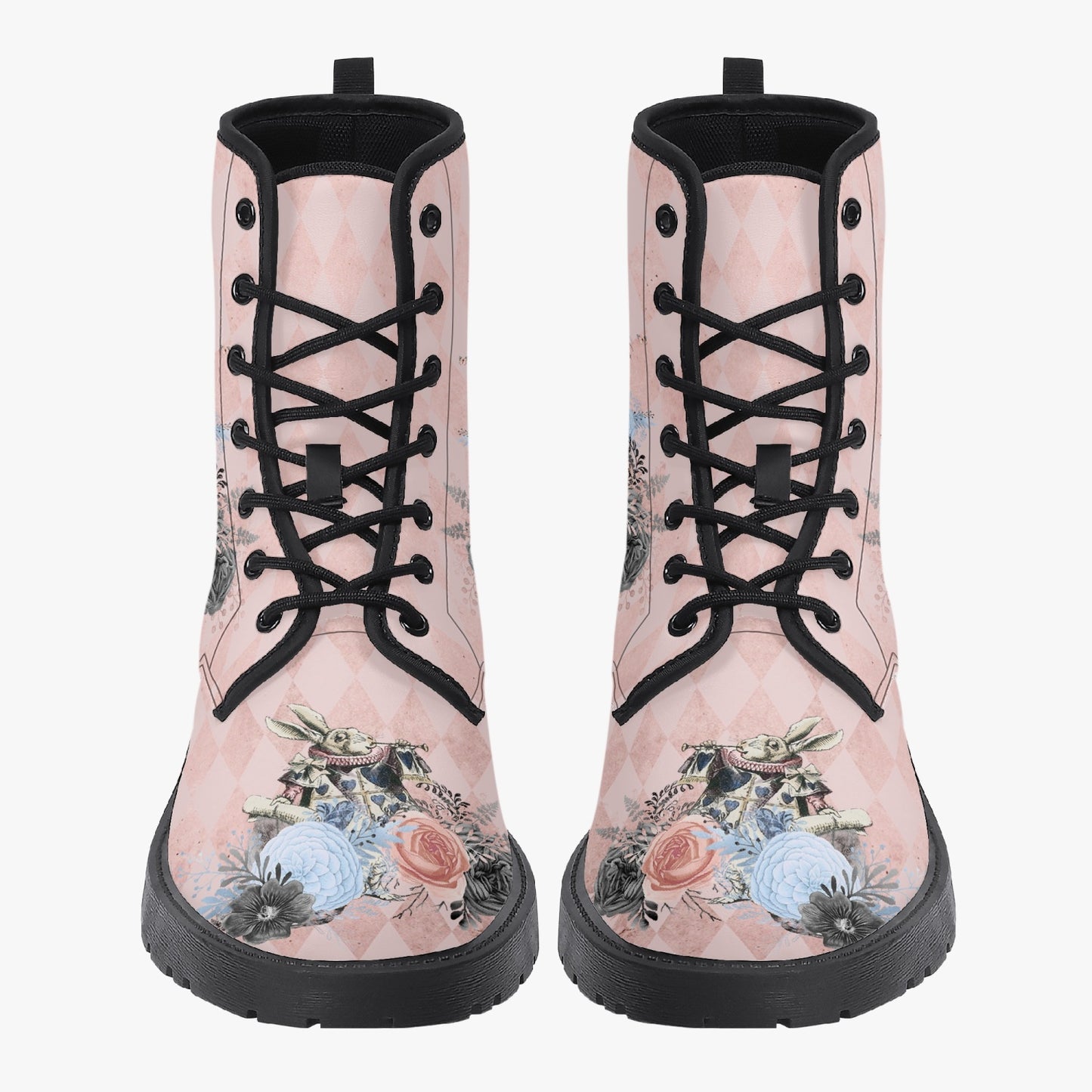 Alice in Wonderland Pink Combat Boots - Alice "Drink Me" Pastel Goth Festival Boots (JPREG5)