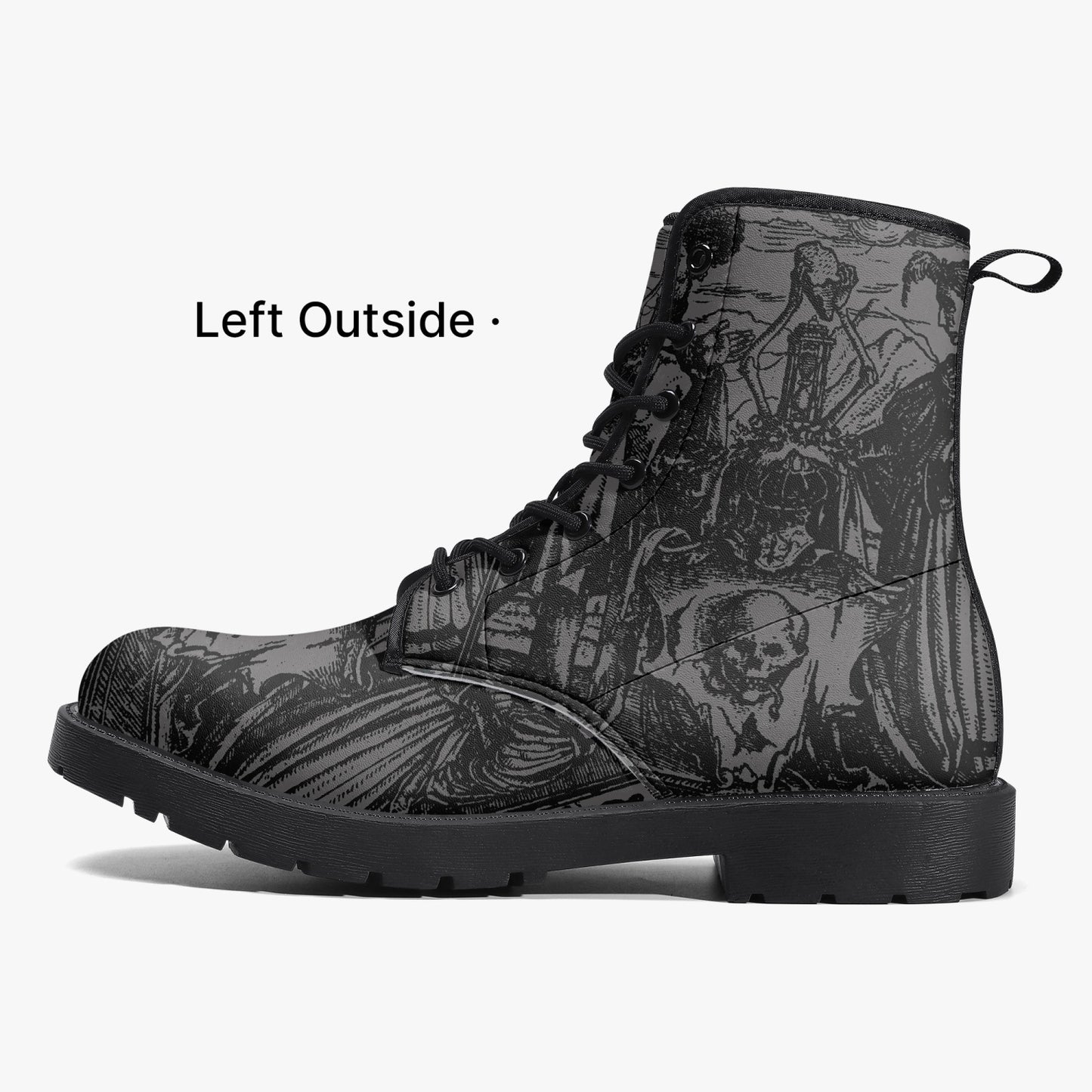 Holbein Dance of Death Grey Vegan Leather Combat Boots (JPREG78)