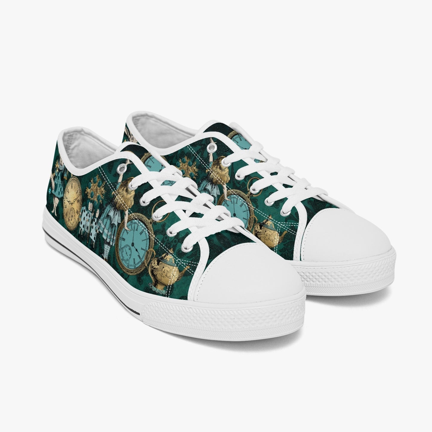 Alice in Wonderland Green Lo Top Sneakers - Green and Turquoise Mad Hatter Tea Party Shoes (JP3992)