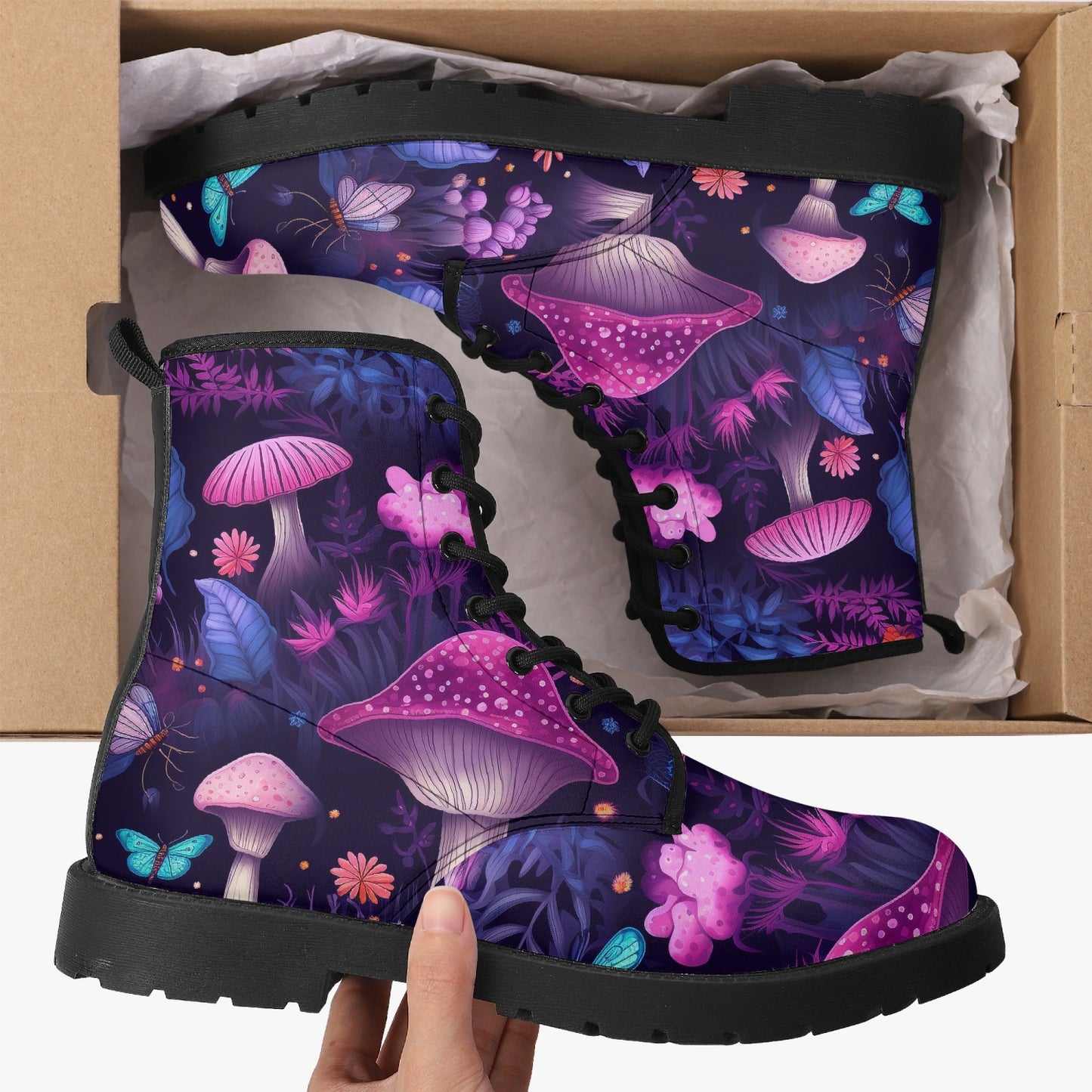 Mushroomcore Pink and Purple Toadstool Combat Boots (JPMUSHPP)