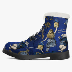 Alice in Wonderland Blue Faux Fur Winter Boots - Mad Hatter Tea Party Fun Boots (JPFBG)