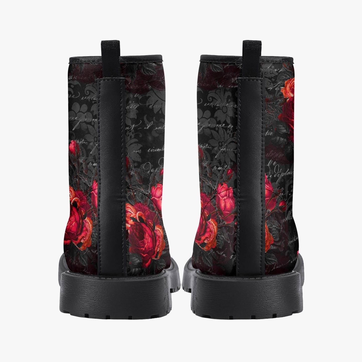 Red Roses and Writing Gothic Combat Boots -  Goth Rose Festival Boots (JPREG44)