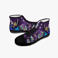 Load image into Gallery viewer, Alice in Wonderland Gothic Alice high top womens sneakers  - The White Rabbit and Alice sneakers - Vivid Purple and Turquoise (JPSNDA2)
