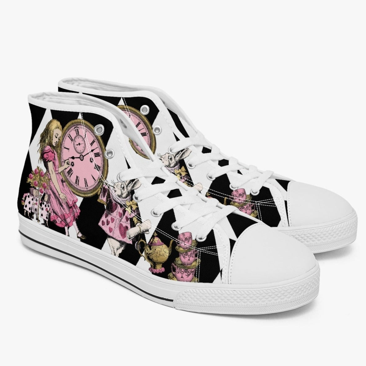 Alice in Wonderland Pink and White Mad Hatter Sneakers (JP4001)