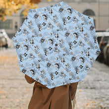 Load image into Gallery viewer, Alice in Wonderland Umbrella - Blue Teacups and Quotes (JPUMTQ)

