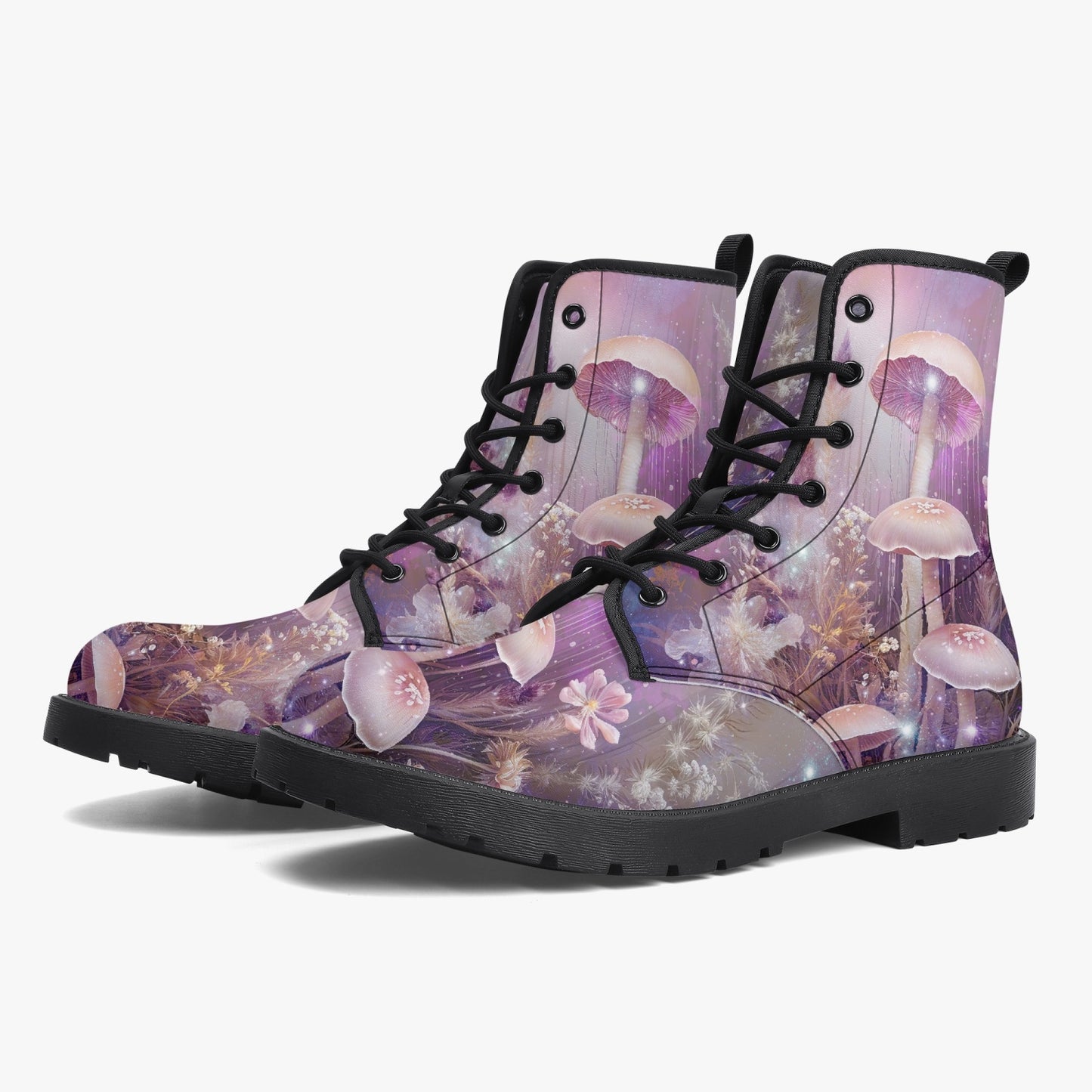 Dreamy Mushroomcore Combat Boots - Surreal Toadstool Forestcore Boots (JPMUSH12)