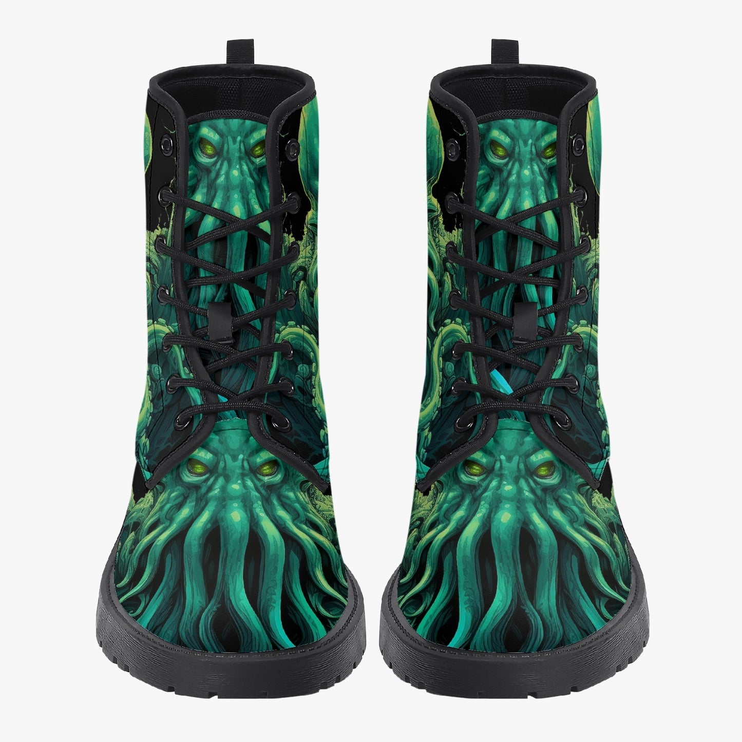 Cthulhu Victorian Horror Combat Boots - HP Lovecraft Sea Monster Green Boots (JPREGHP)