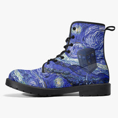 Van Gogh and the Doctor lace up Combat Boots - Starry Night Tardis Boots (JPREG34)