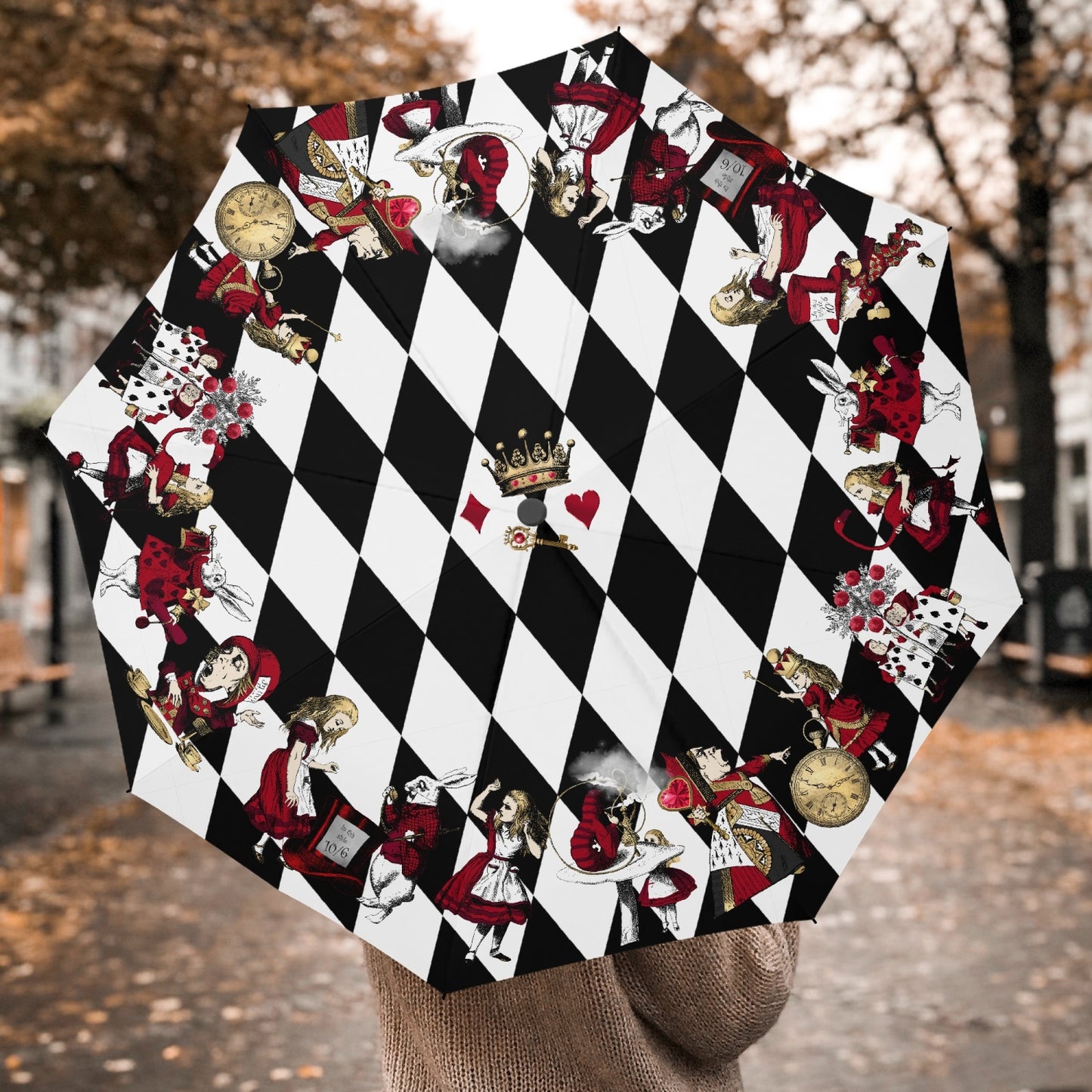 Alice In Wonderland - Queen Of Hearts Automatic Umbrella - Mad Hatter Tea Party Parasol (UMQOH)