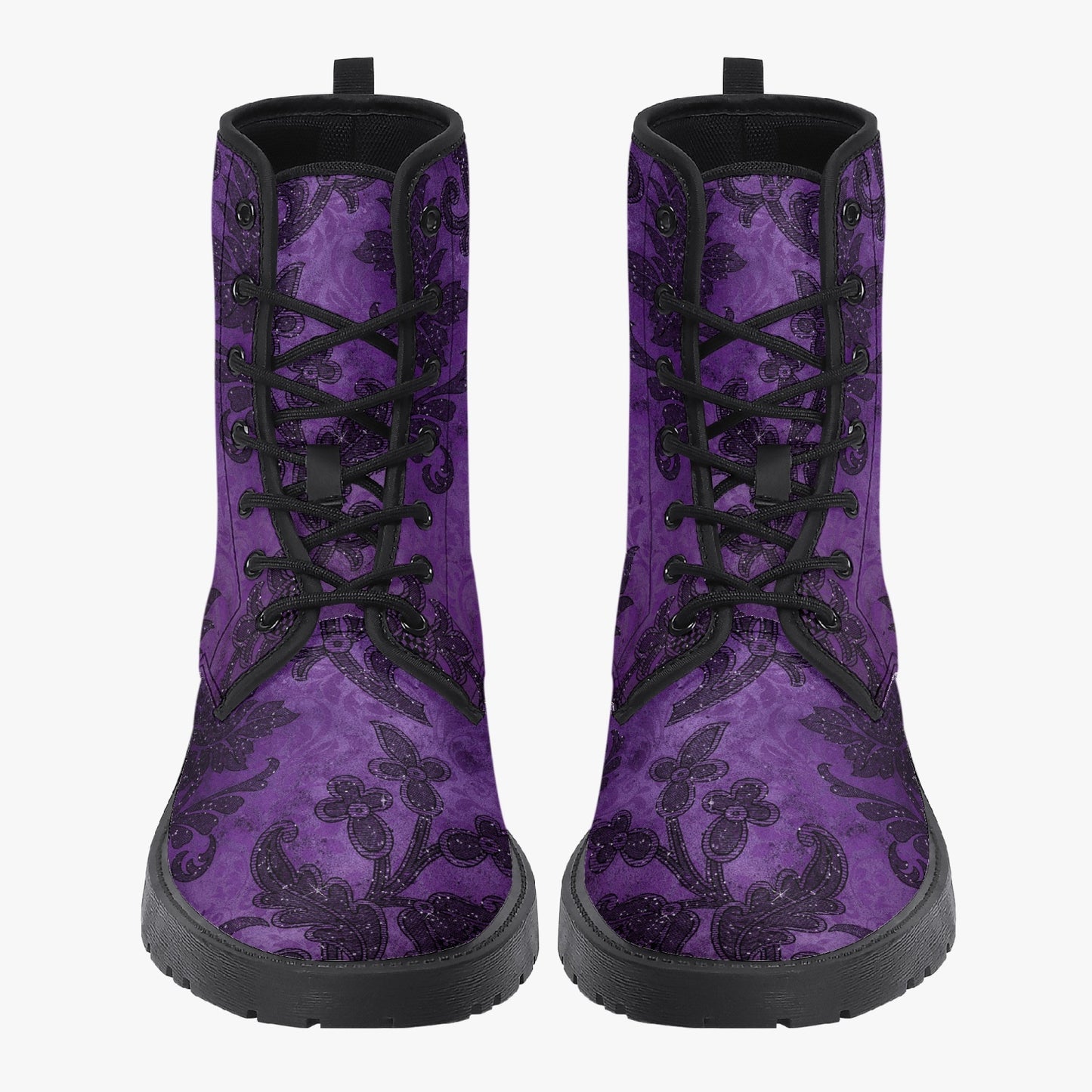 Purple Gothic Damask Pattern Combat Boots - Vegan Leather Purple boots (JPREG40)