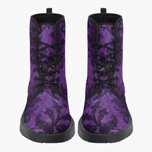 Load image into Gallery viewer, Purple Gothic Damask Pattern Combat Boots - Vegan Leather Purple boots (JPREG40)
