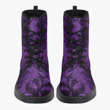 Load image into Gallery viewer, Purple Gothic Damask Pattern Combat Boots - Vegan Leather Purple boots (JPREG40)
