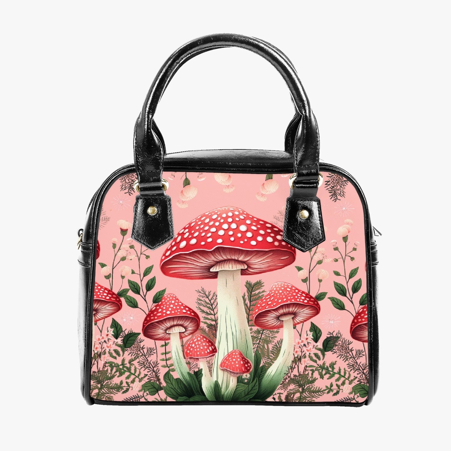 Pink Mushroom Core Shoulder Handbag - CottageCore Toadstool Purse (JPMUSH2)