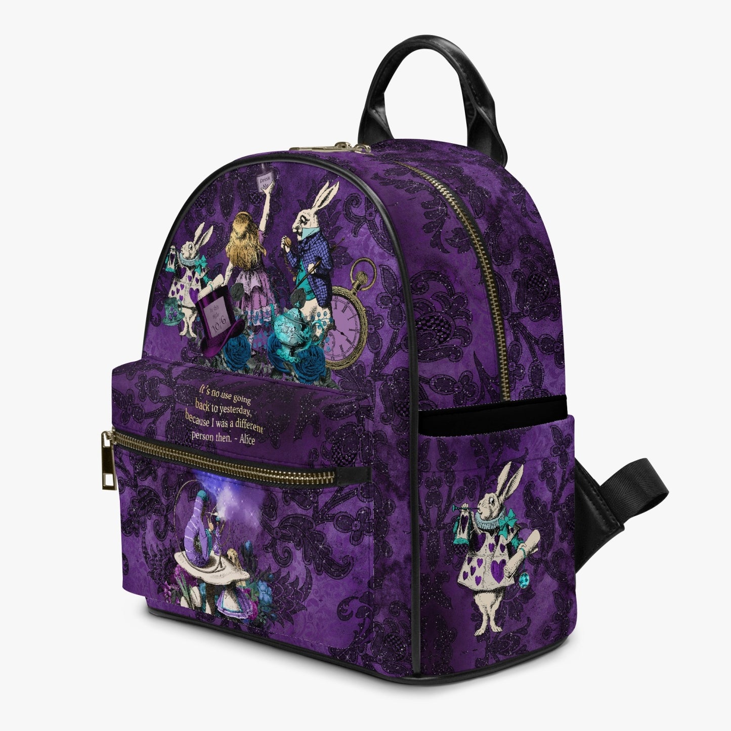Alice in Wonderland Cute Small Purple Back Pack with Alice Quote (JPBPAQ)