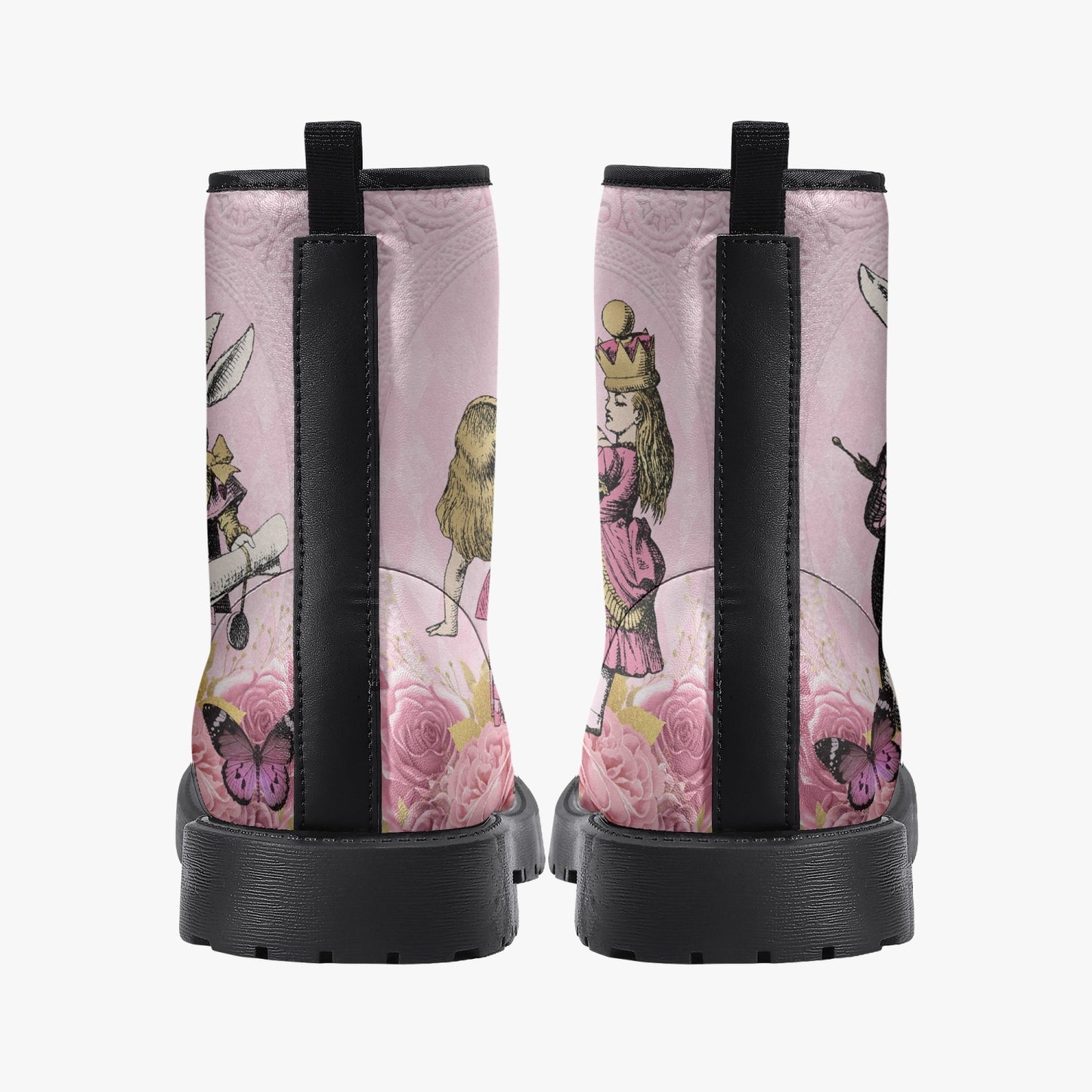 Alice in Wonderland Pink Vegan leather Combat Boots - Alice White Rabbit Festival Boots (JPREG103)