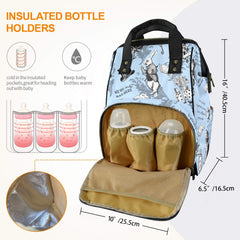 BLUE ALICE in Wonderland QUOTES Large Backpack Style Nappy/Diaper Bag