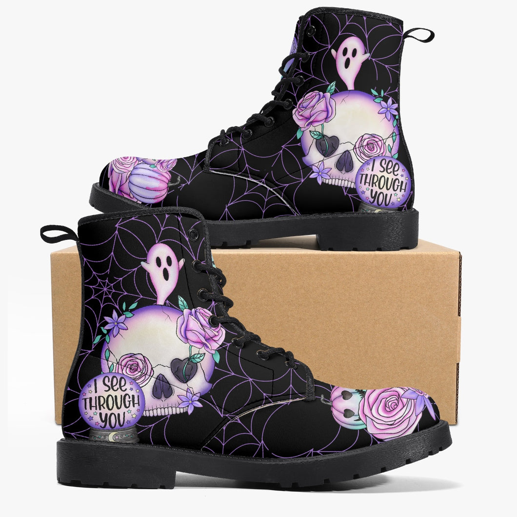 Pastel Goth kawaii Spiderweb Skull Boots (JPPASGOT4)