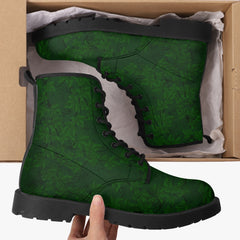 Green Gothic Ivy Lace Up Combat Boots - Dark Green Vines Combat Boots (JPREGIVY)