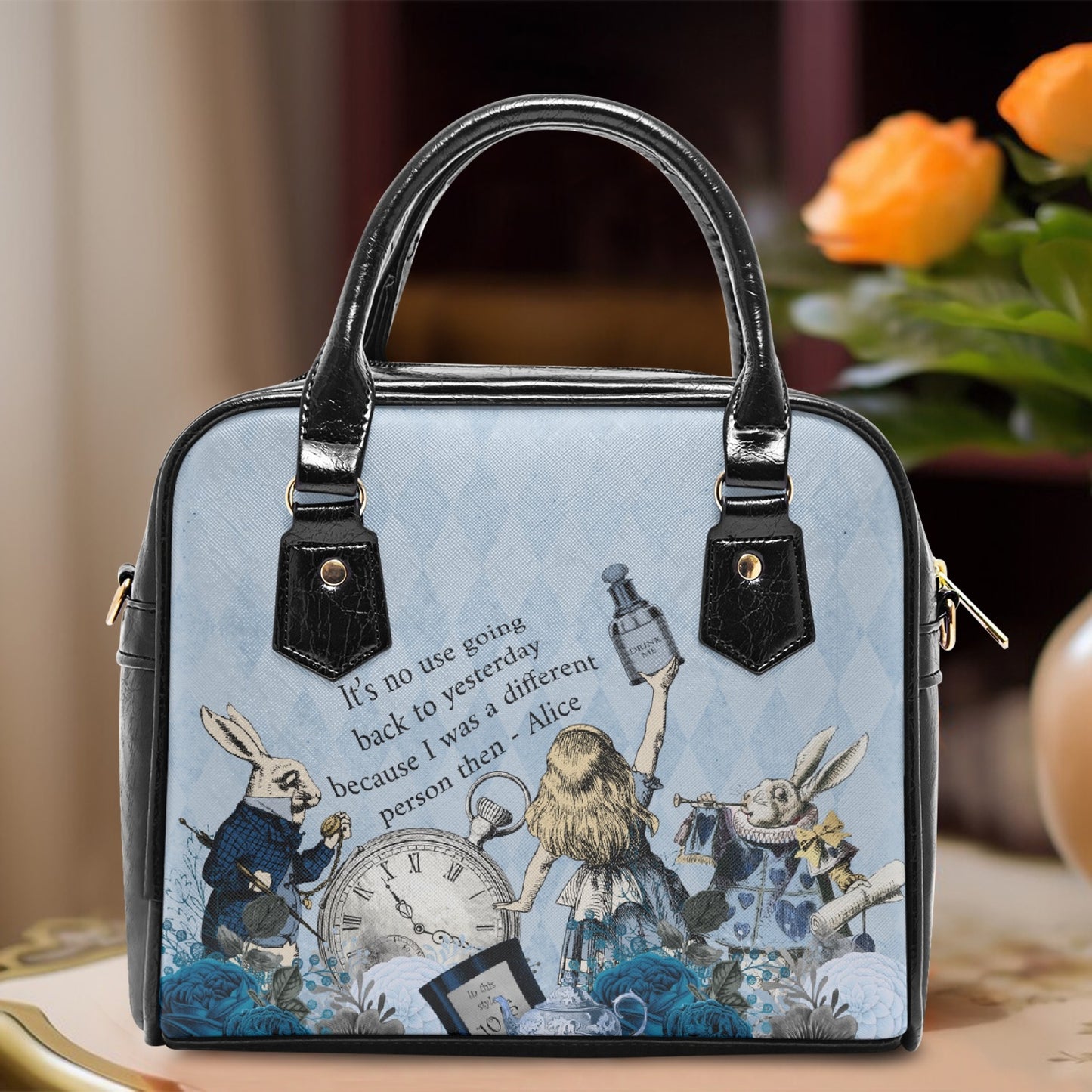 Alice in Wonderland Pastel Blue Handbag - Vegan Leather Alice in Wonderland Bag - Through the Looking Glass Gift (JPHBBQ)