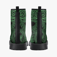 Load image into Gallery viewer, Steampunk Clockwork Gears Green Vegan leather Combat Boots - Vegan Leather Gothic Steampunk Boots - Dark Green Steampunk Boots (JPREG86)
