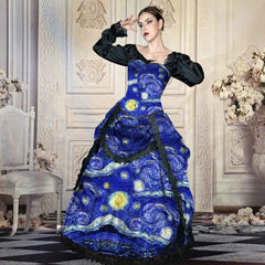 Van Gogh Starry Night Corset and Bustle Gown - Made to Measure, Plus Size Friendly