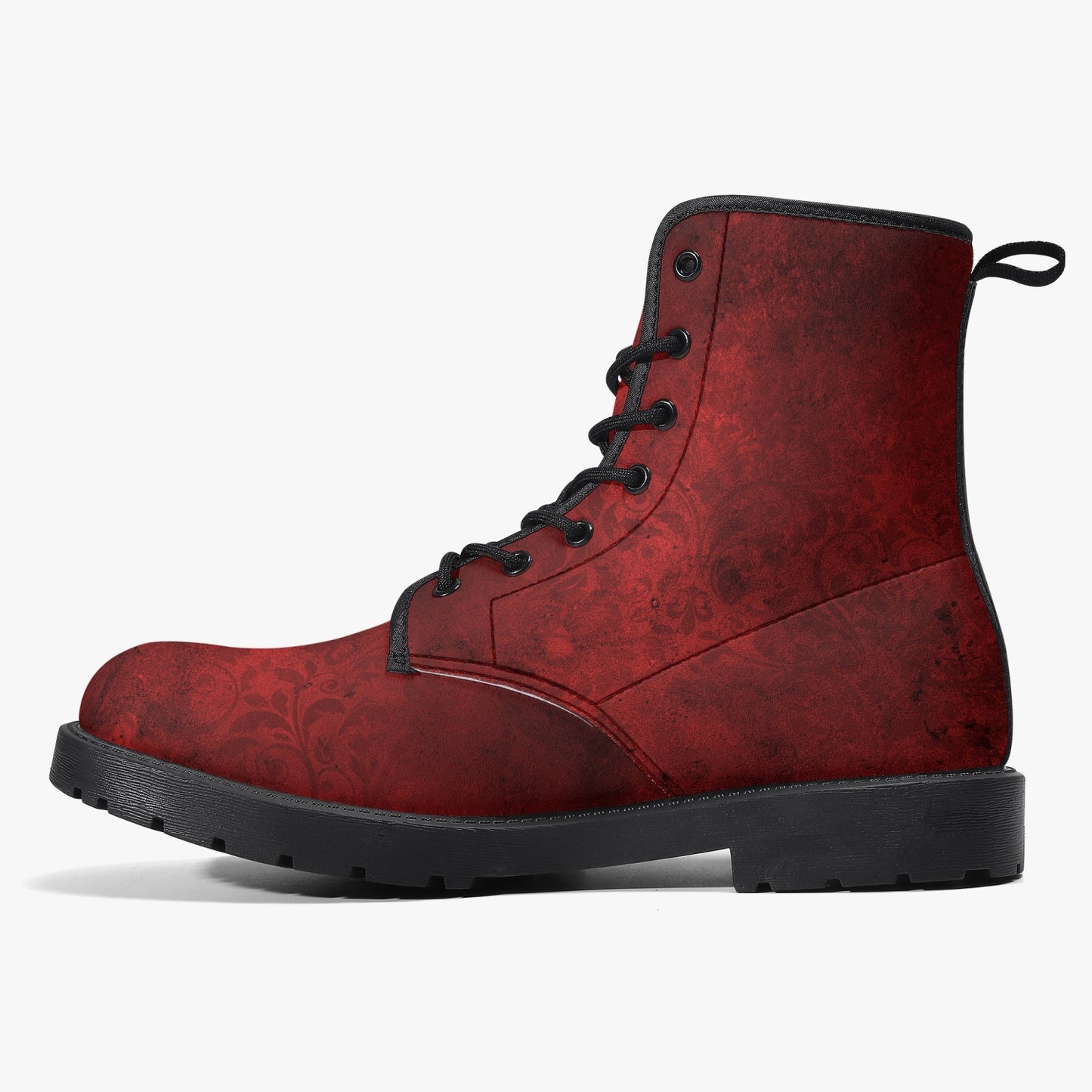 Red Gothic Grunge Vegan leather Combat Boots - Vegan Leather Red Goth Boots (JPREG95)